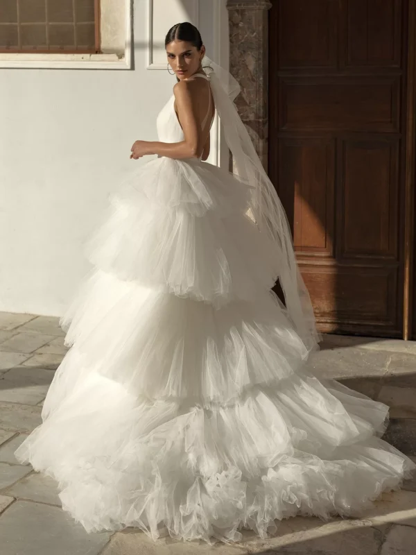 Dramatic A-Line Ballgown with Tiered Ruffles & Plunging V-Neck