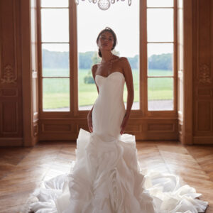 Modern Mermaid Gown with Corset Bodice & Rosette Skirt