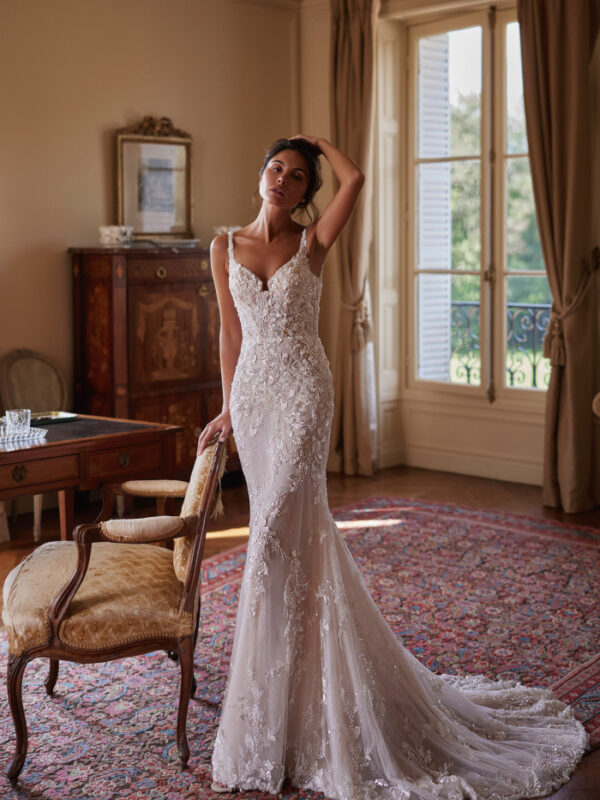 Romantic Fit-and-Flare Gown with Lace & Beaded Details